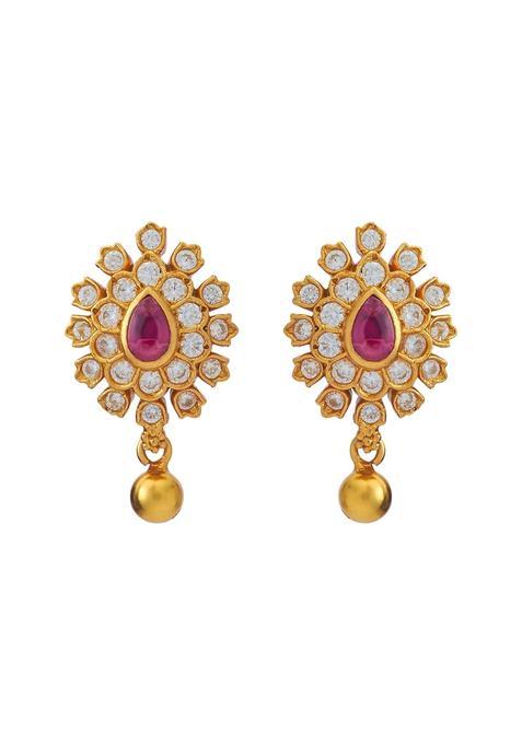Kushals Fashion Jewellery Ruby Gold Polished 925 Temple Silver Studs Best for Casual Wear and Special Occasion