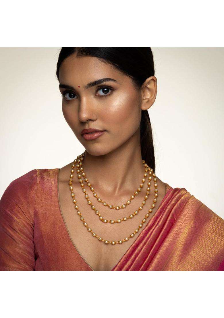 Kushals Fashion Jewellery Pearl Gold Plated 925 Silver Temple Layered Chain for Women - Indya