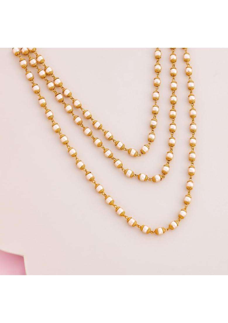 Kushals Fashion Jewellery Pearl Gold Plated 925 Silver Temple Layered Chain for Women - Indya