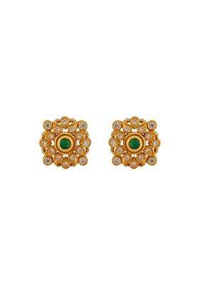 Kushals Fashion Jewellery Ruby Gold Plated 925 Silver Temple Stud Earrings for Women