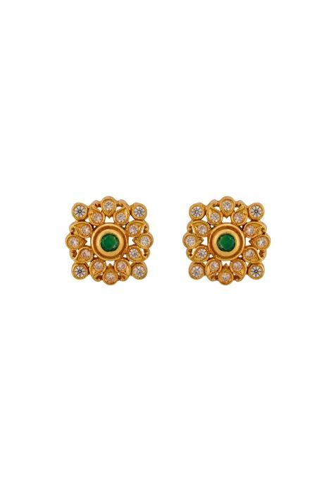 Kushals Fashion Jewellery Ruby Gold Plated 925 Silver Temple Stud Earrings for Women