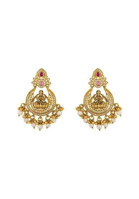 Kushals Fashion Jewellery Ruby Oxidised Gold Polished 925 Silver Temple Chand Bali Earrings