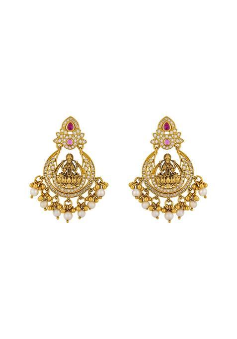Kushals Fashion Jewellery Ruby Oxidised Gold Polished 925 Silver Temple Chand Bali Earrings