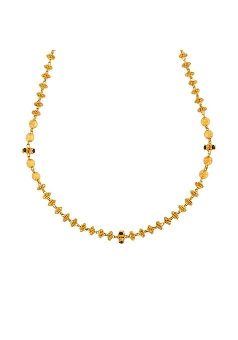 Kushals Fashion Jewellery Green Gold Plated 925 Silver Temple Beaded Chain for Women