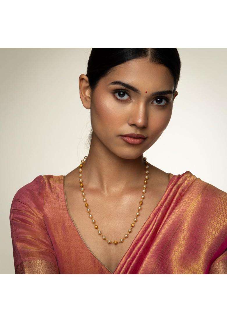 Kushals Fashion Jewellery Pearl Gold Plated 925 Silver Temple Beaded Chain for Women - Indya