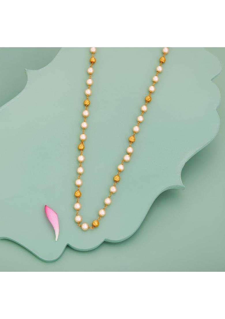 Kushals Fashion Jewellery Pearl Gold Plated 925 Silver Temple Beaded Chain for Women - Indya