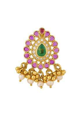 Kushals Fashion Jewellery Ruby Green Gold Plated 925 Silver Temple Pendant for Women