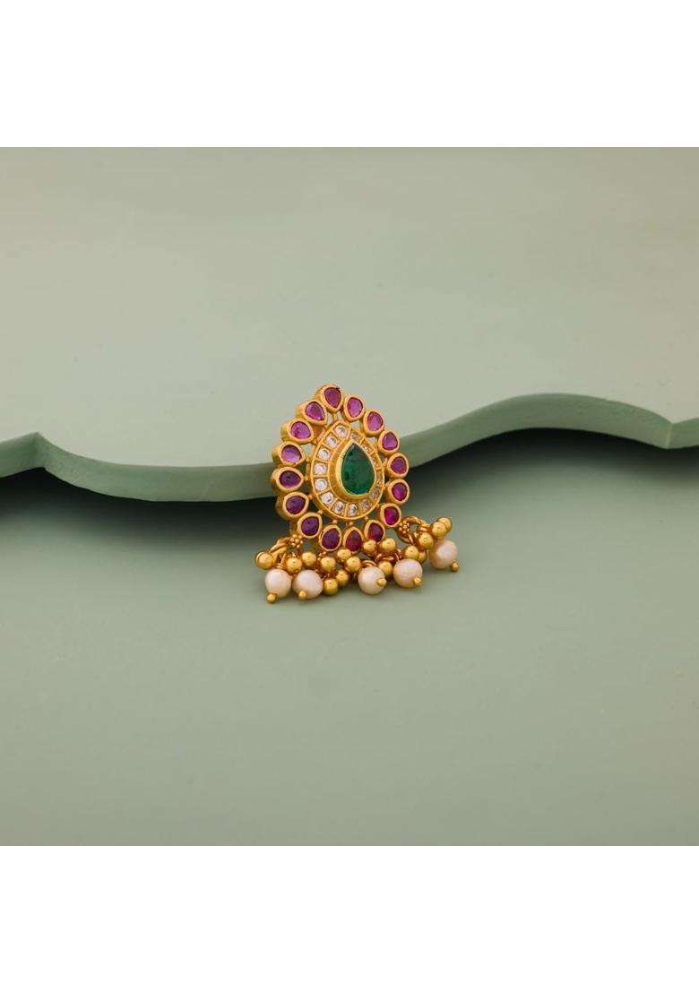 Kushals Fashion Jewellery Ruby Green Gold Plated 925 Silver Temple Pendant for Women - Indya
