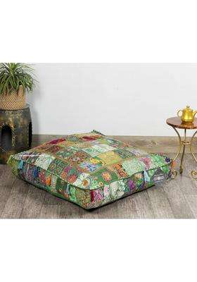 Ravaiyaa Green Attitude Is Everything Cotton Khambadiya Pouf Floor Pillow Dogbed Patbed Floor Seating Square