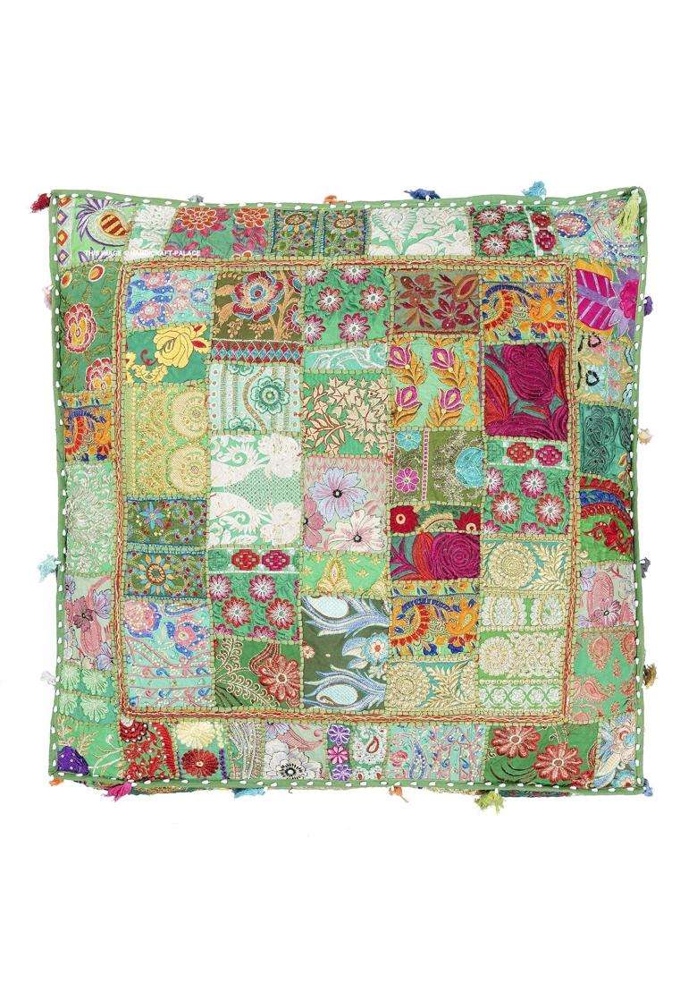 Ravaiyaa Green Attitude Is Everything Cotton Khambadiya Pouf Floor Pillow Dogbed Patbed Floor Seating Square - Indya
