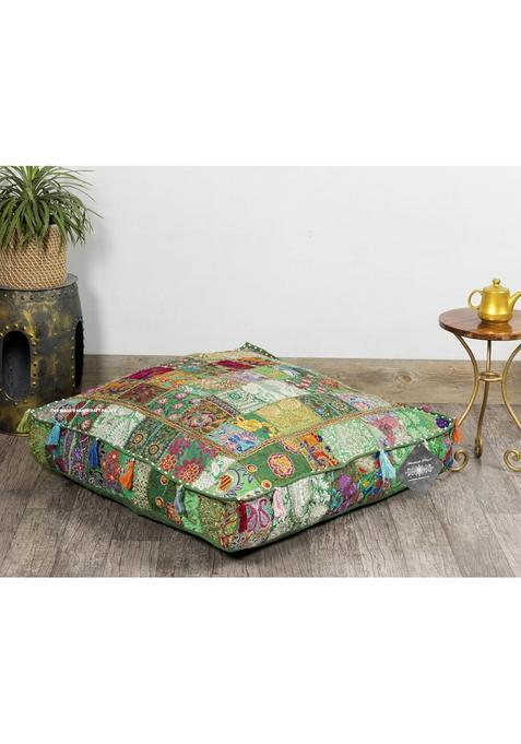 Ravaiyaa Green Attitude Is Everything Cotton Khambadiya Pouf Floor Pillow Dogbed Patbed Floor Seating Square