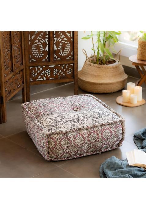 Ritualistic Pink Hand Block Print Square Floor Cushion Floor Cushions for Living Room Meditation
