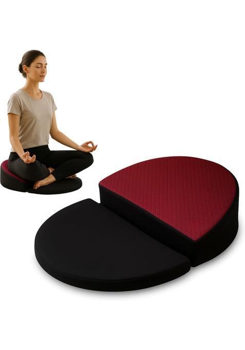 Maroon Ergonomic Meditation Cushion with Angled Support for Spine Alignment and Hip Comfort Foldable Ankle Pad