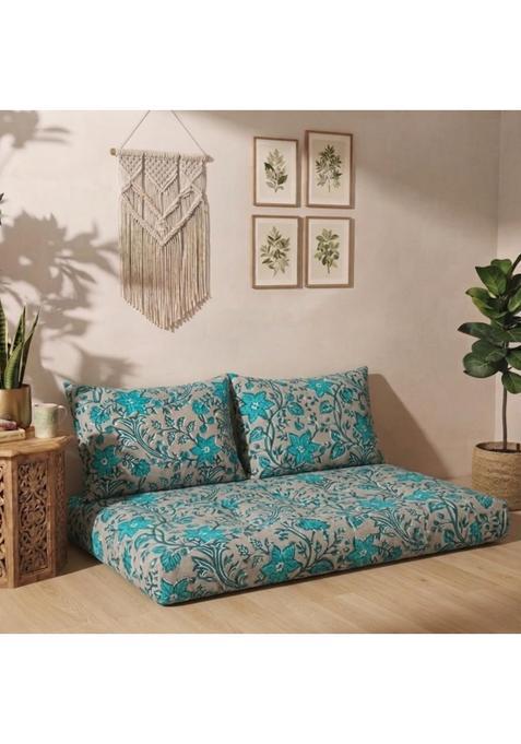 Urban Den Low Seating Floor Cushion 70 X 110 CM with 2 Back Support Cushions Thick Quilted Cotton Floor