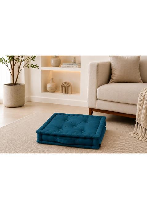 SKY MOON FAB Floor Cushion Set 4 50x50x10 CM Square Tufted Seat Pad 100 Percent Cotton Cover Polyester Filling