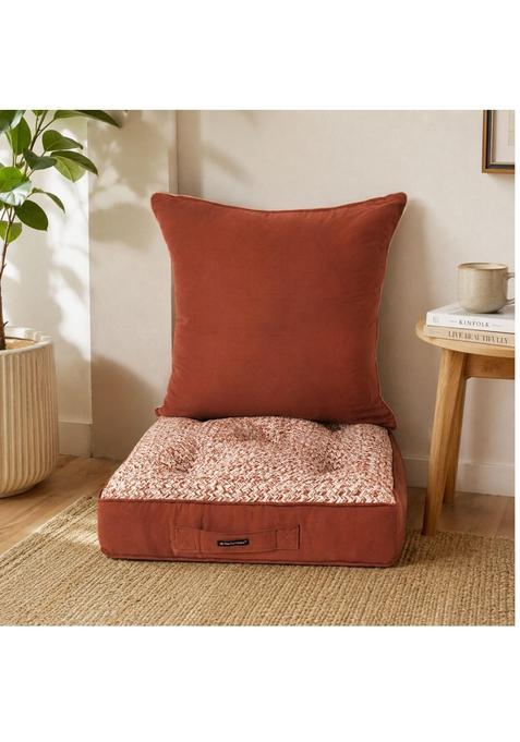 The Furnishers Brown Woven Quilted Floor Cushion Set 60x60x10 CM with Fillers and Back Cushion