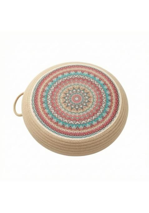 Clovrix Low Sitting Floor Cushion with Woven Rope Exterior Thick Round Floor Cushion Boho Pouf Rustic