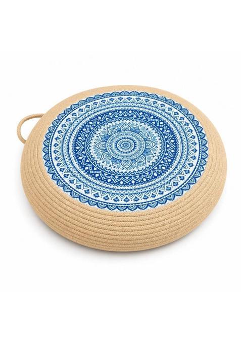 Clovrix Low Sitting Floor Cushion with Woven Rope Exterior Thick Round Floor Cushion Boho Pouf Rustic