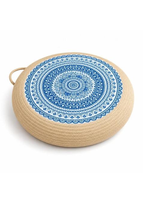 Clovrix Low Sitting Floor Cushion with Woven Rope Exterior Thick Round Floor Cushion Boho Pouf Rustic