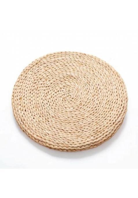 Calandis Multicolour Handwoven Corn Husk Floor Cushion Round Woven Floor Cushion for Meditation 40CM Cornhusk