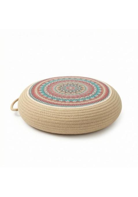 Calandis Floor Cushion with Woven Rope Exterior Low Profile Thick Round Floor Cushion
