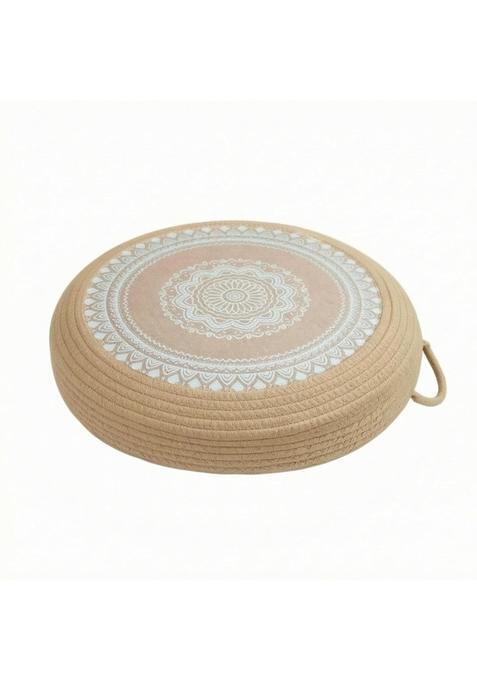 Calandis Floor Cushion with Woven Rope Exterior Low Profile Thick Round Floor Cushion