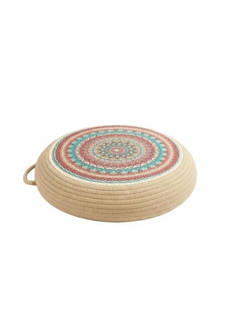 Calandis Floor Cushion with Woven Rope Exterior Low Profile Thick Round Floor Cushion