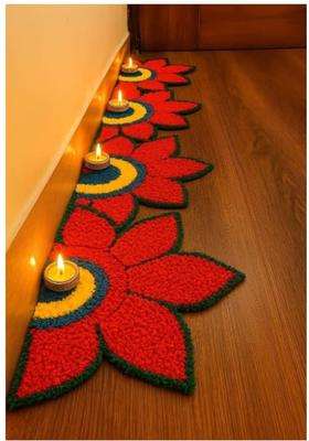 Gurukrupa Shoppy Dark Purple Floral Rangoli Base 12IN Haldi Decor Set 1 Plus Floral Rangoli Floor Mat Haldi