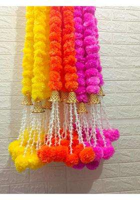 Style Speaks India 5 Feet Long Marigold Garlands with Tuberose and Bell Orange Pack of 50