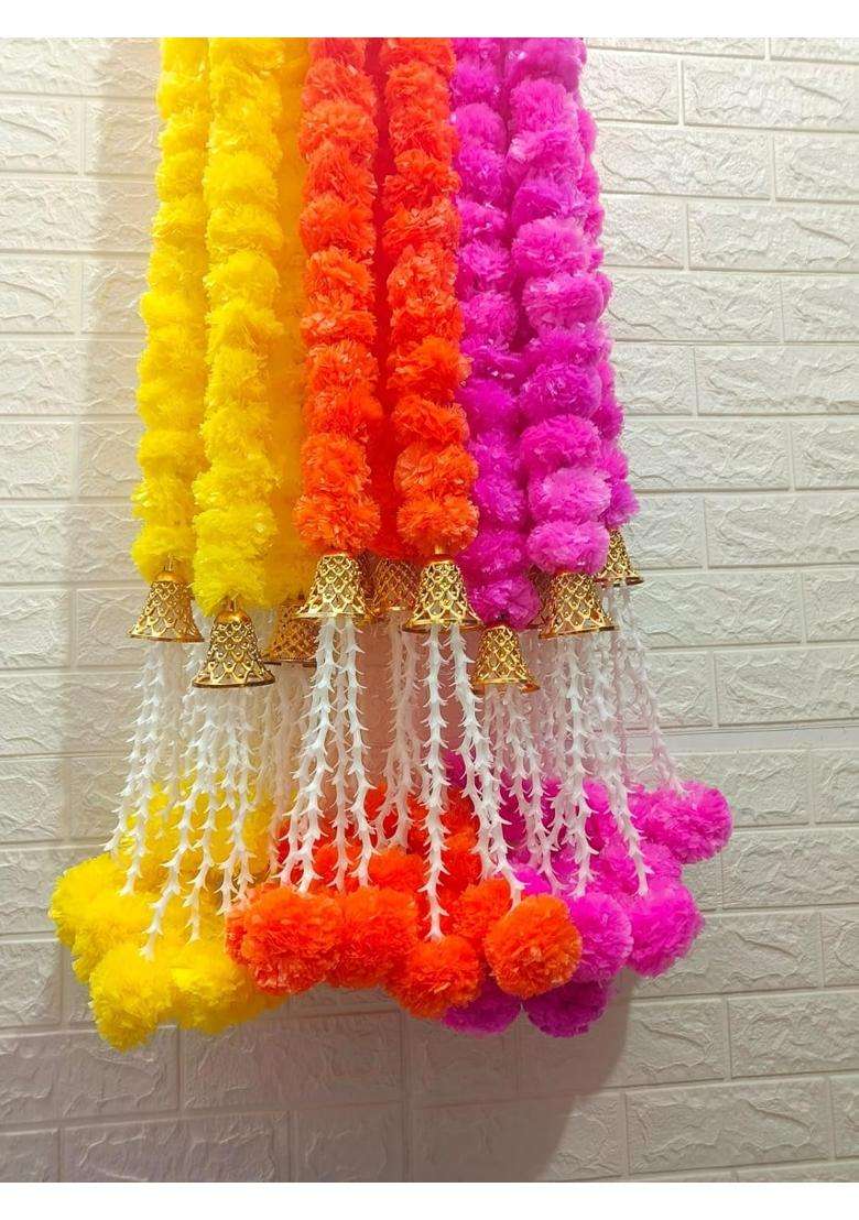 Style Speaks India 5 Feet Long Marigold Garlands with Tuberose and Bell Orange Pack of 50 - Indya