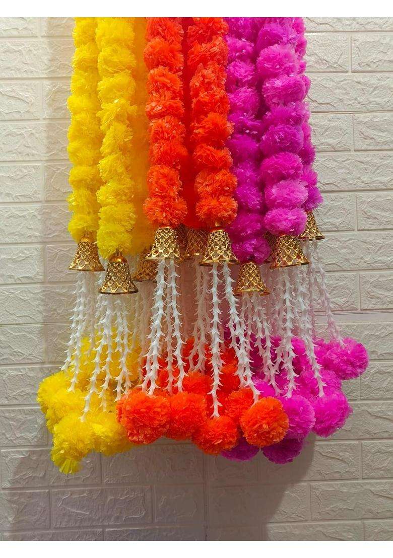 Style Speaks India 5 Feet Long Marigold Garlands with Tuberose and Bell Orange Pack of 50 - Indya