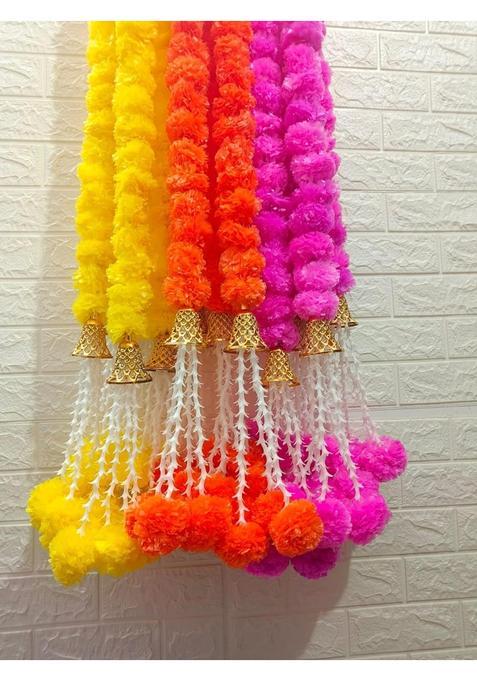 Style Speaks India 5 Feet Long Marigold Garlands with Tuberose and Bell Orange Pack of 50
