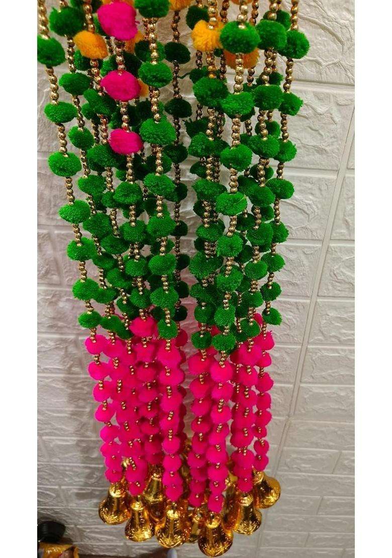 Style Speaks India 4 Feet Long Pompom String Garland Artificial Wall Hanging Colorful Holi Decoration Haldi - Indya
