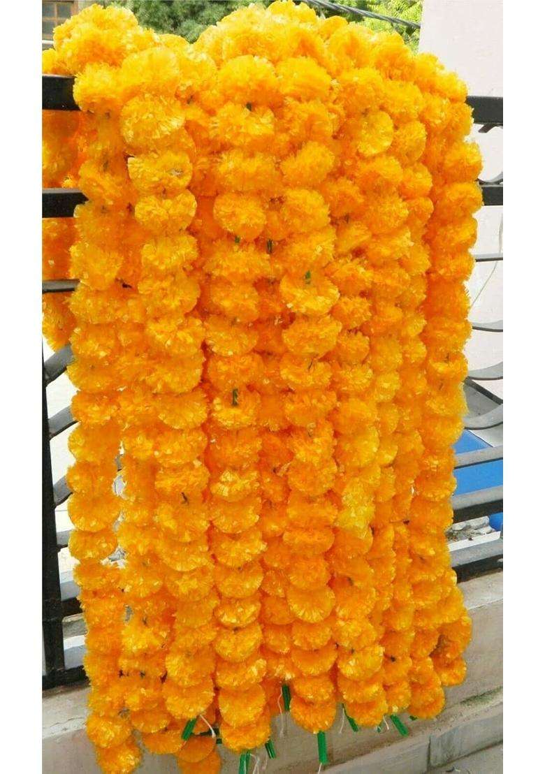 Gajanad Artistry 10 Strings Mango Color Indian Decorative Artificial Plastic Flowers Home Decor Party Mehndi - Indya