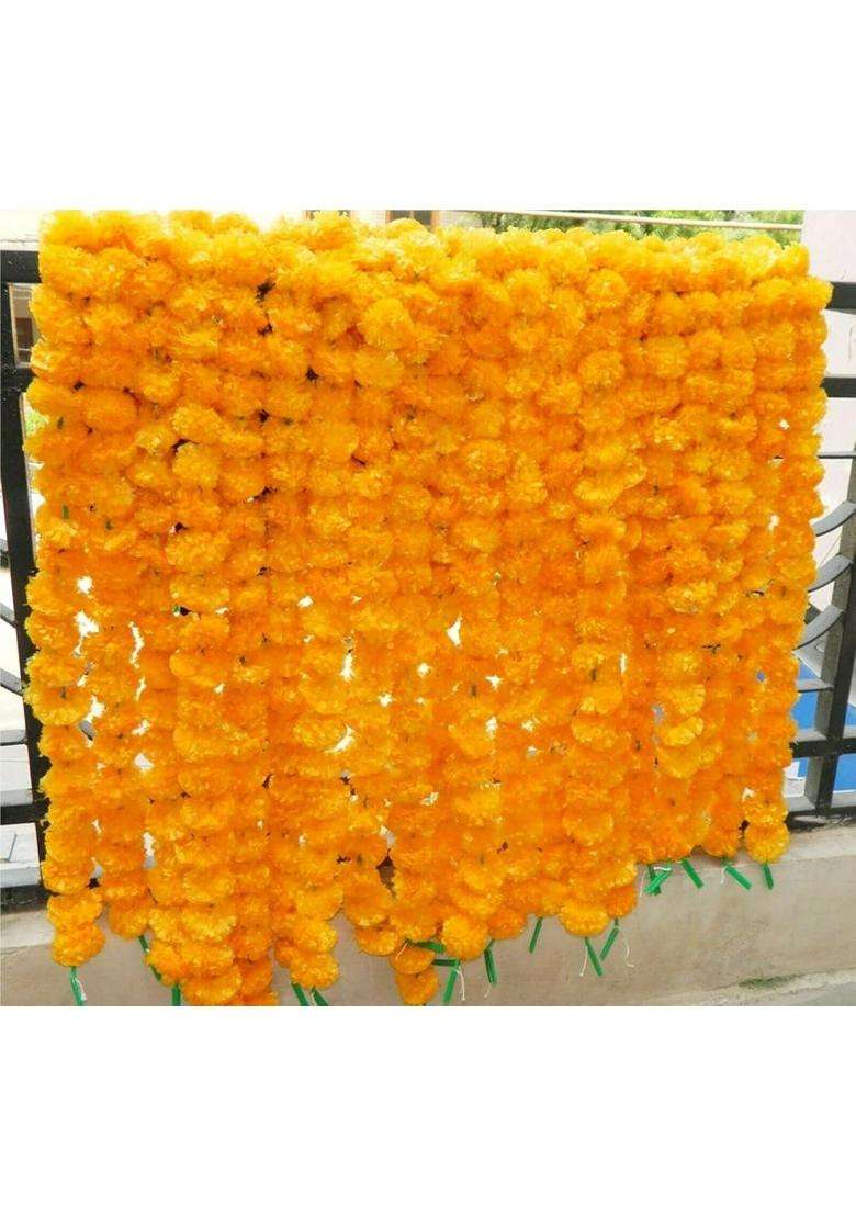 Gajanad Artistry 10 Strings Mango Color Indian Decorative Artificial Plastic Flowers Home Decor Party Mehndi - Indya