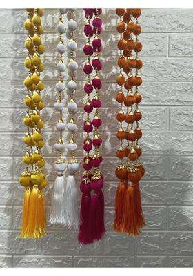 Style Speaks India 3 Feet Velvet Fabric Ball Tassel Garlands in Perfect for Mehndi Haldi in Indian Pack of 20