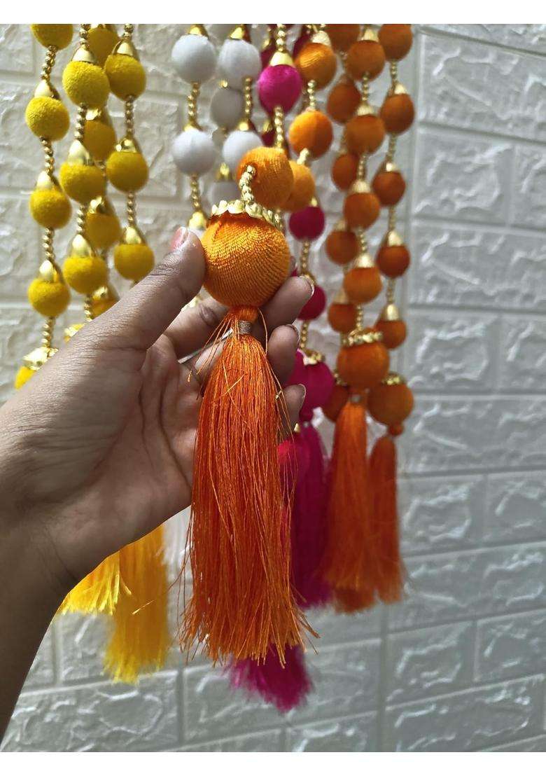 Style Speaks India 3 Feet Velvet Fabric Ball Tassel Garlands in Perfect for Mehndi Haldi in Indian Pack of 20 - Indya