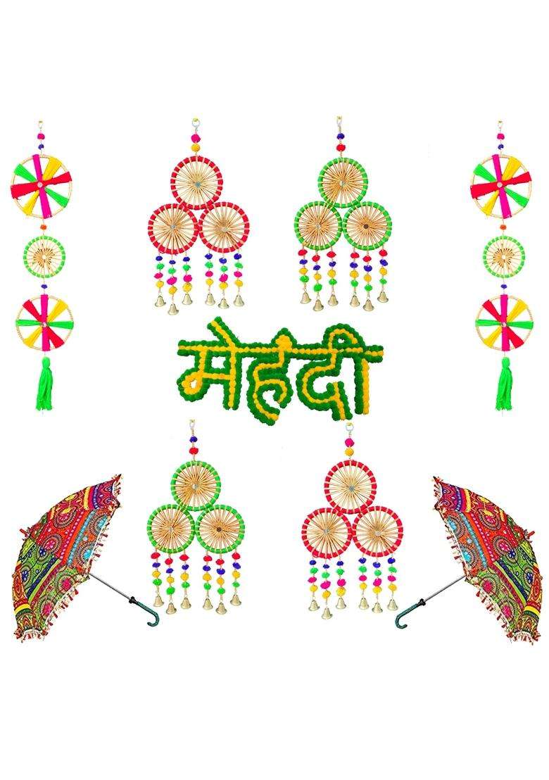 3A Featuretail Handcrafted Hanging Decorative Items Set for Haldi Mehandi Wedding Decoration 9PC Set - Indya