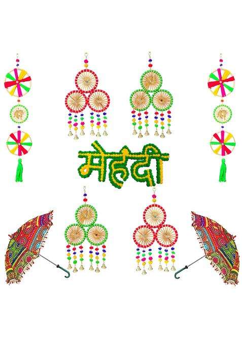 3A Featuretail Handcrafted Hanging Decorative Items Set for Haldi Mehandi Wedding Decoration 9PC Set