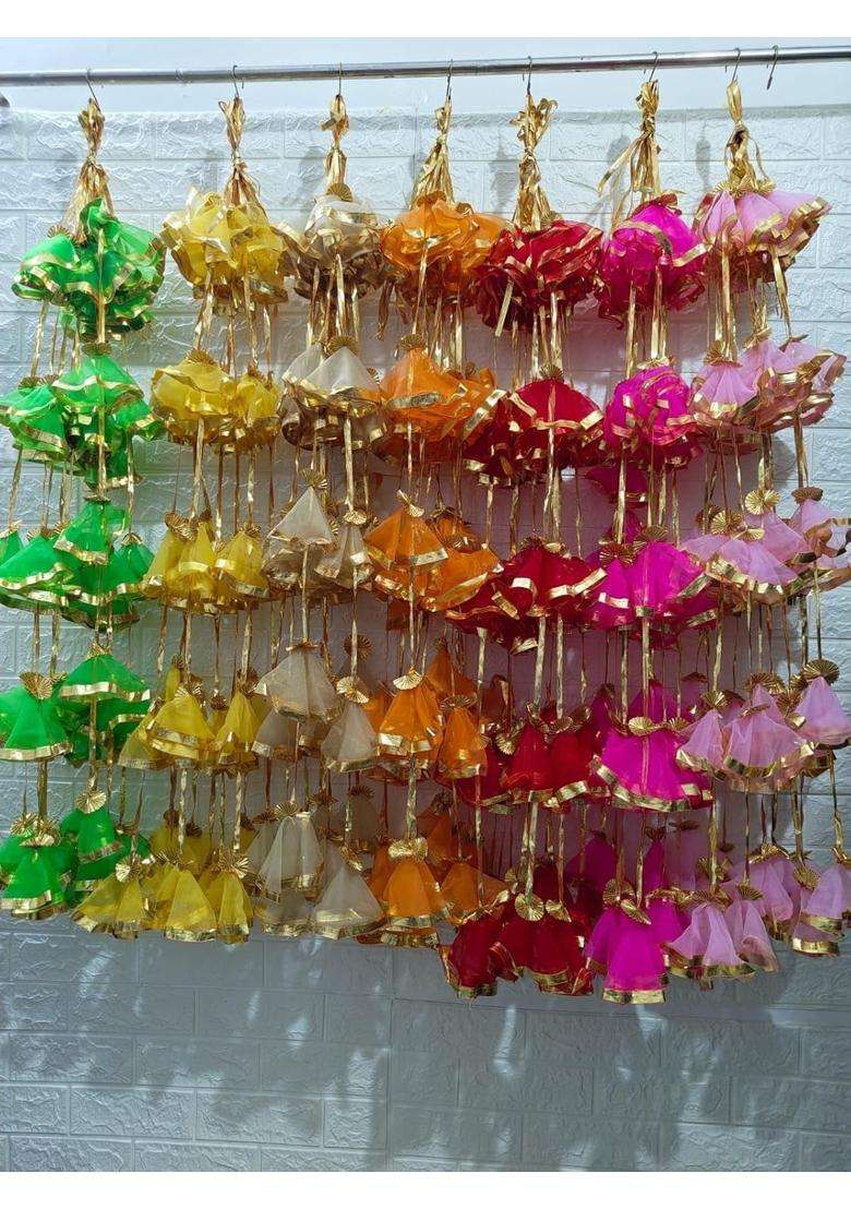 Style Speaks India 4 Feet Colorful Tassel Garland with Net Fabric and Gota Lace Pack of 50 - Indya