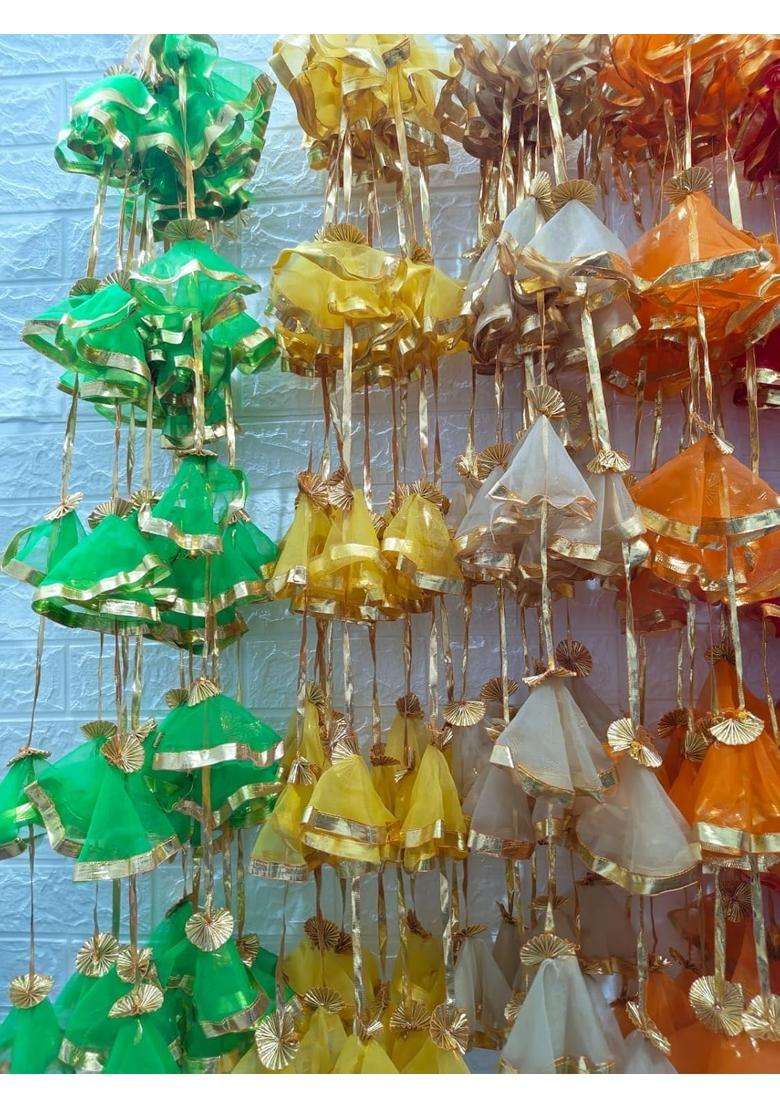 Style Speaks India 4 Feet Colorful Tassel Garland with Net Fabric and Gota Lace Pack of 50 - Indya