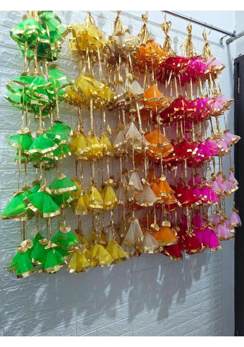 Style Speaks India 4 Feet Colorful Tassel Garland with Net Fabric and Gota Lace Pack of 50 - Indya