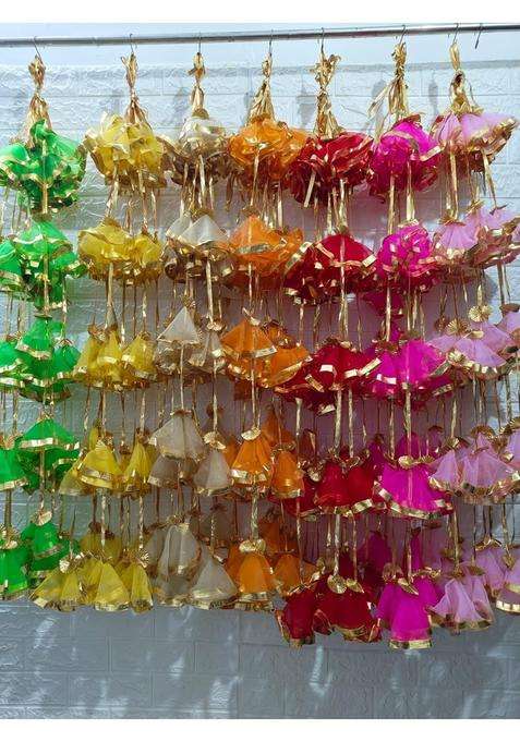 Style Speaks India 4 Feet Colorful Tassel Garland with Net Fabric and Gota Lace Pack of 50