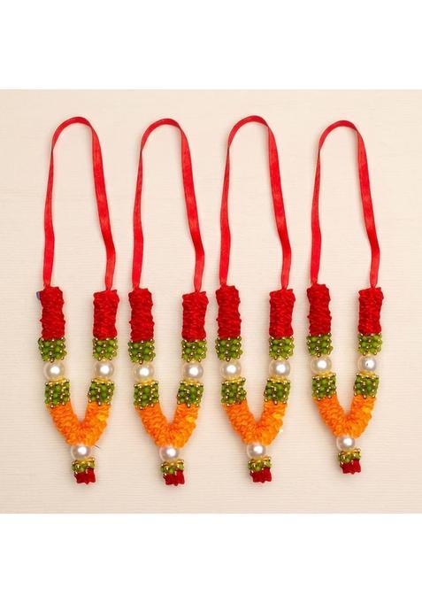 Lovenspire Red 4 Inches Mini Idol Mala Makhamali Bhagwan Haar Artificial Indian Pooja Garland Set of 4