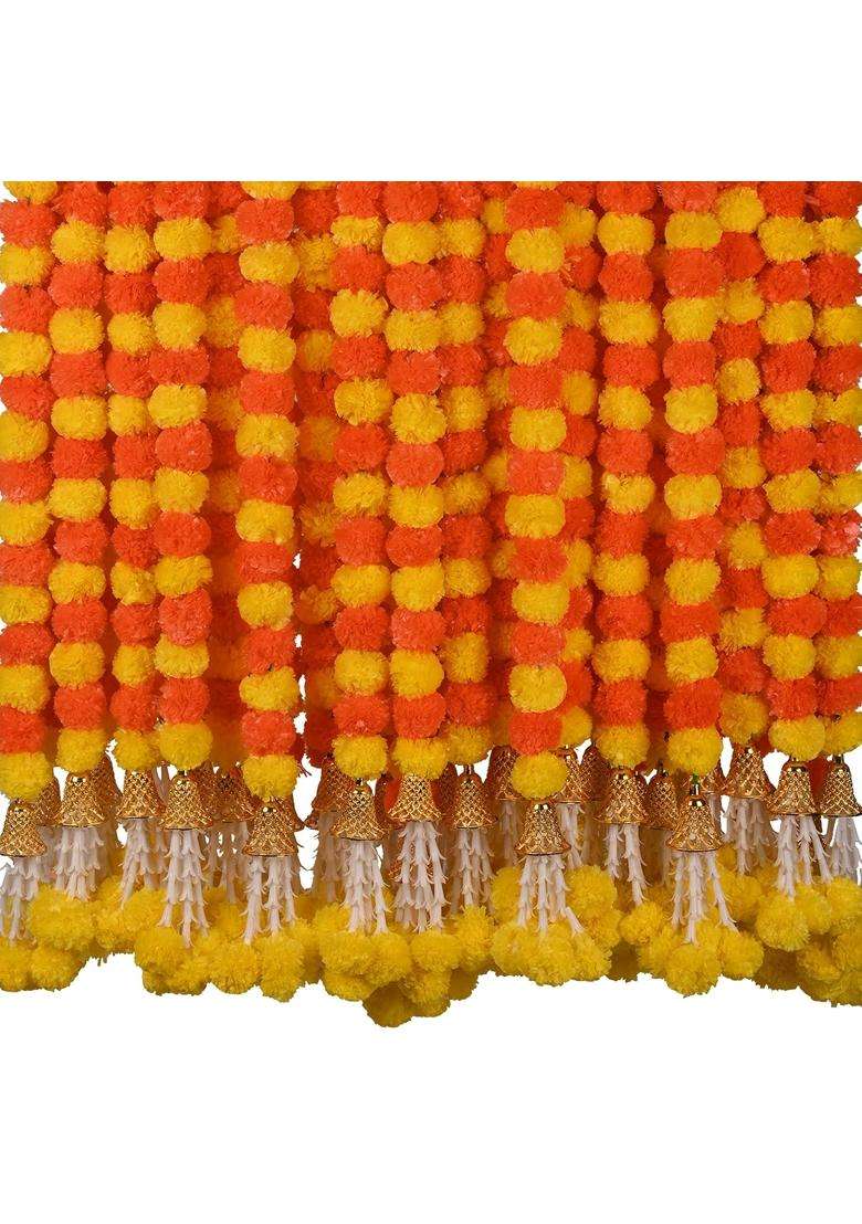 Diyana Impex Marigold Garland for Decoration 5 Pcs of 5 Feet Long Strands Artificial Marigold Flowers - Indya