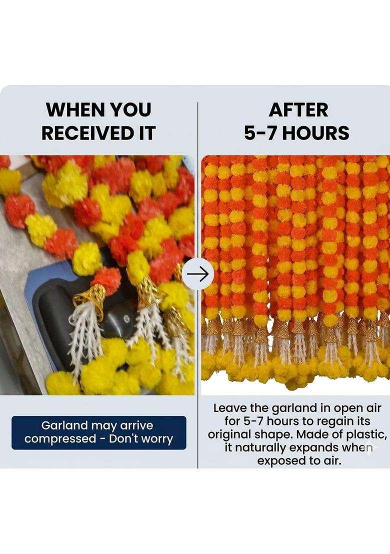 Diyana Impex Marigold Garland for Decoration 5 Pcs of 5 Feet Long Strands Artificial Marigold Flowers - Indya