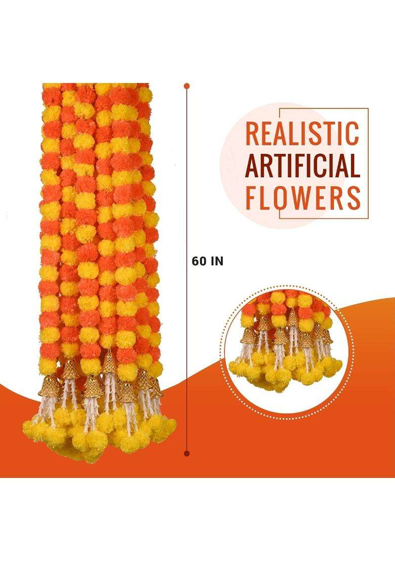 Diyana Impex Marigold Garland for Decoration 5 Pcs of 5 Feet Long Strands Artificial Marigold Flowers - Indya