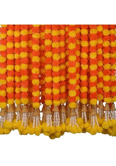 Diyana Impex Marigold Garland for Decoration 5 Pcs of 5 Feet Long Strands Artificial Marigold Flowers