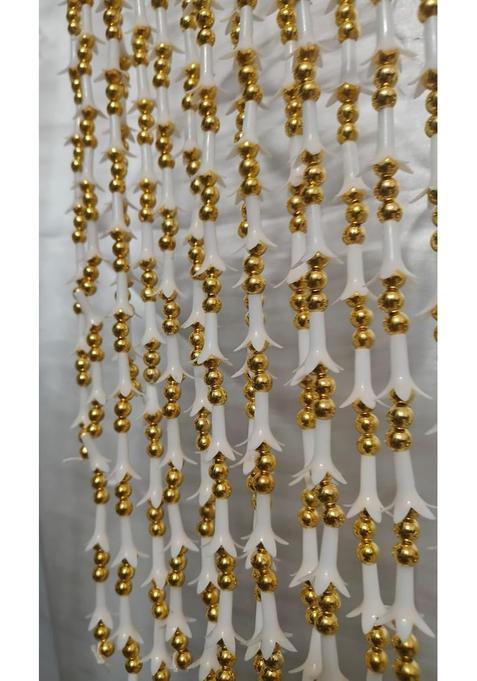 Style Speaks India 4 Feet Tuberose Flower and Golden Beads Curtain White and Golden Pack of 50