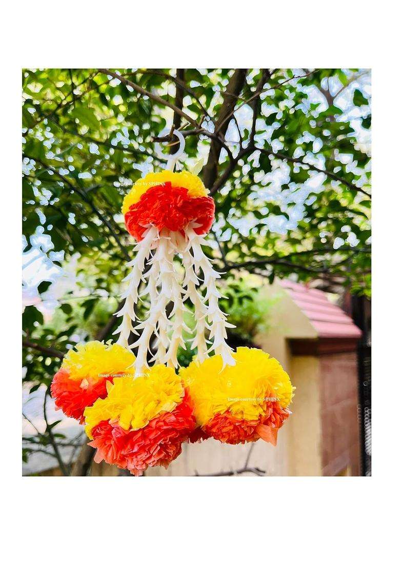 Sphinx Artificial Marigold and Rajnigandha Tassles Clustered Strings Decorative Latkans - Indya
